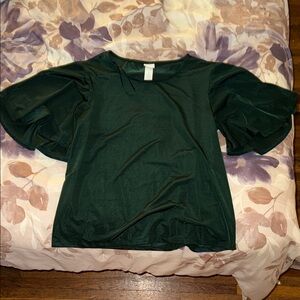 H&M Dark Green Puff Sleeve Top
